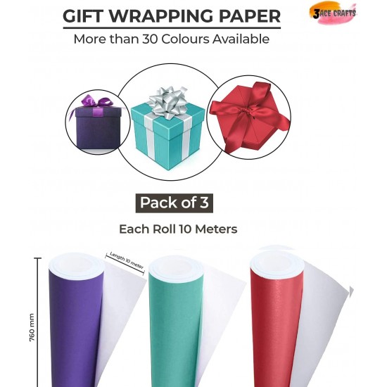 Poster Paper Roll (Pack of 3) – Purple, Peppermint & Candy Pink, 10m x 76cm, Ideal for Art, Gift Wrap & Decor