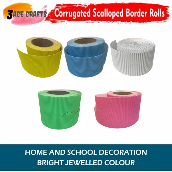 Corrugated Border Rolls - Pack of 5 Cool (Yellow, Blue, White, Green, Pink) – 57mm x 15m