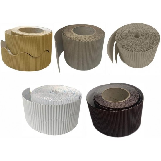 Corrugated Border Rolls - Pack of 5 Natural (Hessian, Mocha, Soft Cream, Soft White, Chocolate) – 57mm x 15m