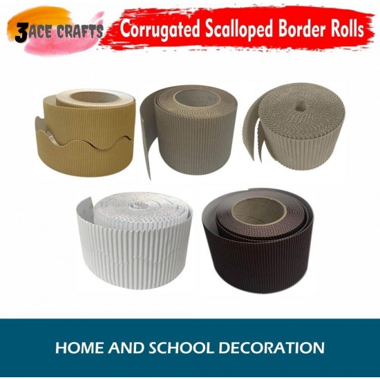 Corrugated Border Rolls - Pack of 5 Natural (Hessian, Mocha, Soft Cream, Soft White, Chocolate) – 57mm x 15m