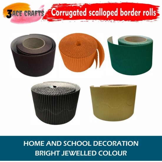 Corrugated Border Rolls - Pack of 5 Woodland (Chocolate Brown, Orange, Emerald Green, Black, Gold) – 57mm x 15m