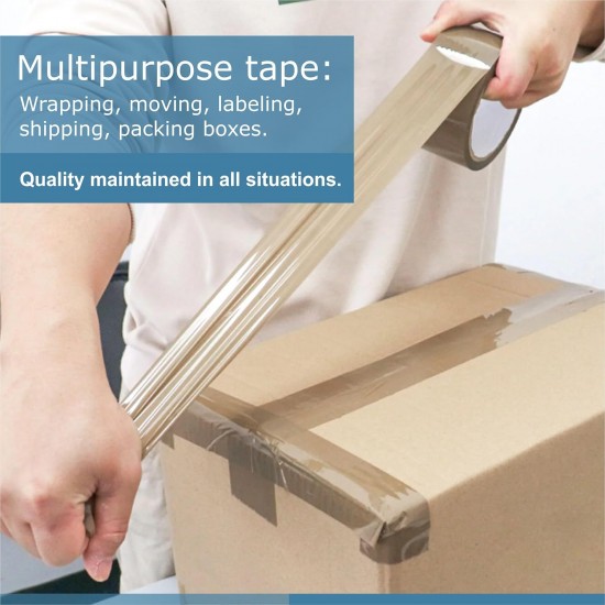 Brown Packing Tape - Pack of 18 | Low Noise, Water Resistant, Strong Adhesive | 48mm x 66m	