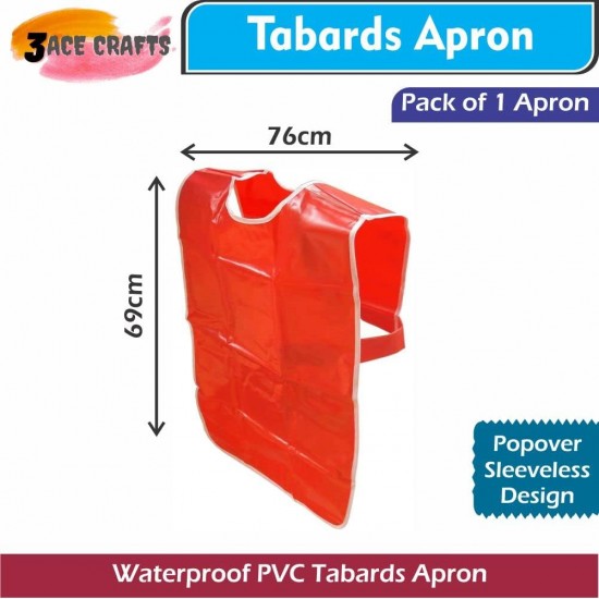 Kids Waterproof PVC Tabard (Red) – 69 cm x 76 cm, for Painting, Cooking & Messy Play