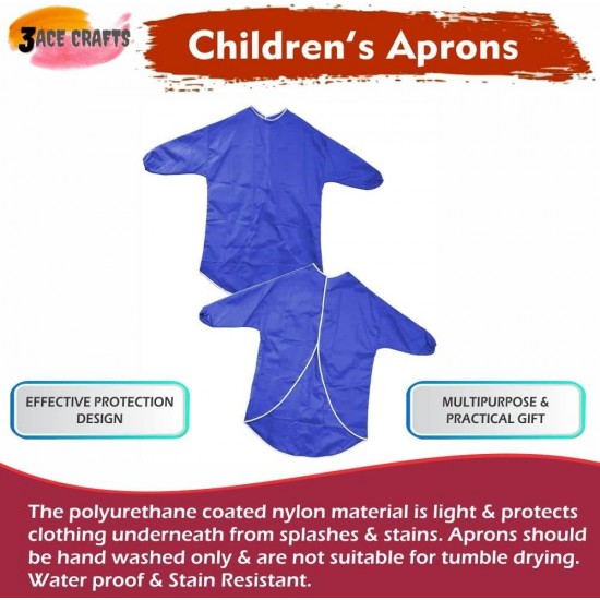 Kids Art Apron (Blue) –70 cm, Waterproof with Half Sleeves & Elastic Cuffs for Painting & Cooking