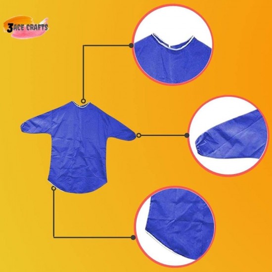 Kids Art Apron (Blue) –70 cm, Waterproof with Half Sleeves & Elastic Cuffs for Painting & Cooking