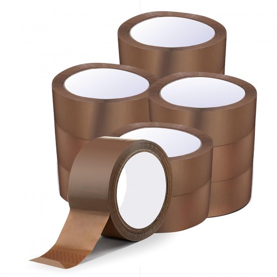 Brown Packing Tape - Pack of 12 | Low Noise, Water Resistant, Strong Adhesive | 48mm x 66m	