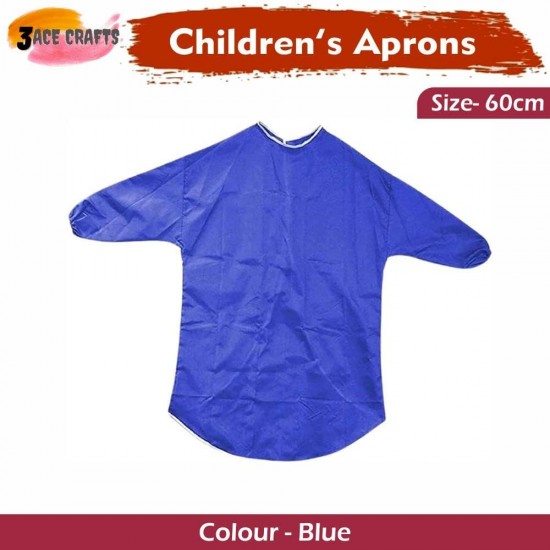 Kids Art Apron (Blue) – 60cm, Waterproof with Half Sleeves & Elastic Cuffs for Painting & Cooking