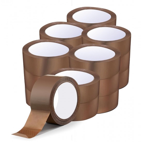 Brown Packing Tape - Pack of 18 | Low Noise, Water Resistant, Strong Adhesive | 48mm x 66m	