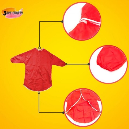 Kids Art Apron (Red) – 65 cm, Waterproof with Half Sleeves & Elastic Cuffs for Painting & Cooking