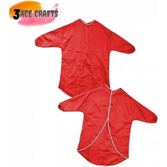 Kids Art Apron (Red) – 65 cm, Waterproof with Half Sleeves & Elastic Cuffs for Painting & Cooking