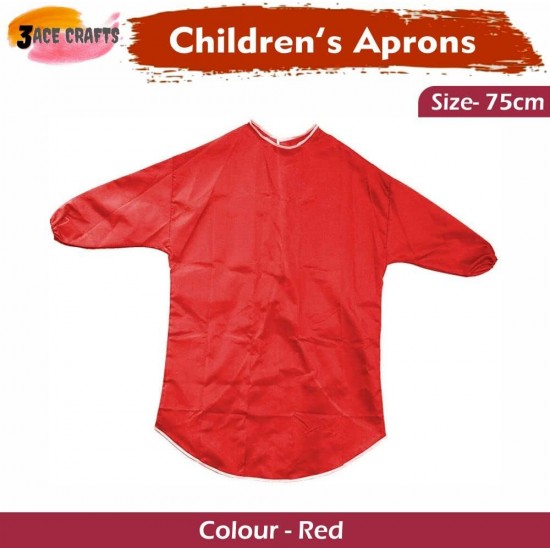 Kids Art Apron (Red) – 75 cm, Waterproof with Half Sleeves & Elastic Cuffs for Painting & Cooking