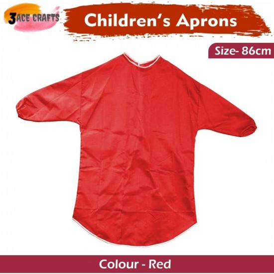 Kids Art Apron (Red) – 86 cm, Waterproof with Half Sleeves & Elastic Cuffs for Painting & Cooking