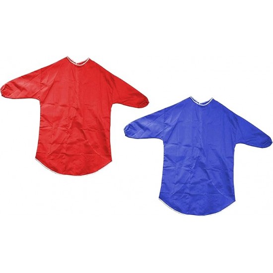 Kids Art Aprons (Red & Blue, Set of 2) – 60cm, Waterproof with Sleeves & Elastic Cuffs for Painting & Cooking