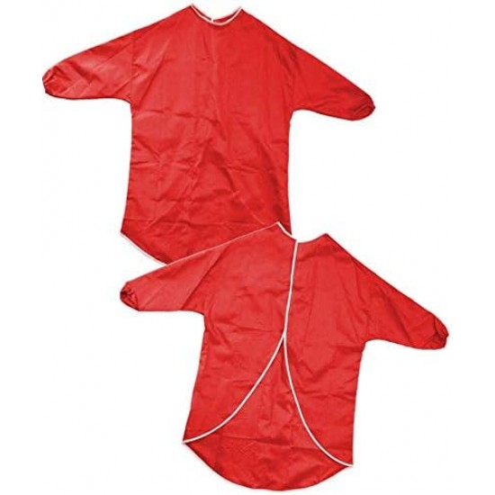 Kids Art Aprons (Red & Blue, Set of 2) – 60cm, Waterproof with Sleeves & Elastic Cuffs for Painting & Cooking