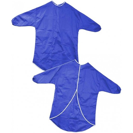 Kids Art Aprons (Red & Blue, Set of 2) – 60cm, Waterproof with Sleeves & Elastic Cuffs for Painting & Cooking