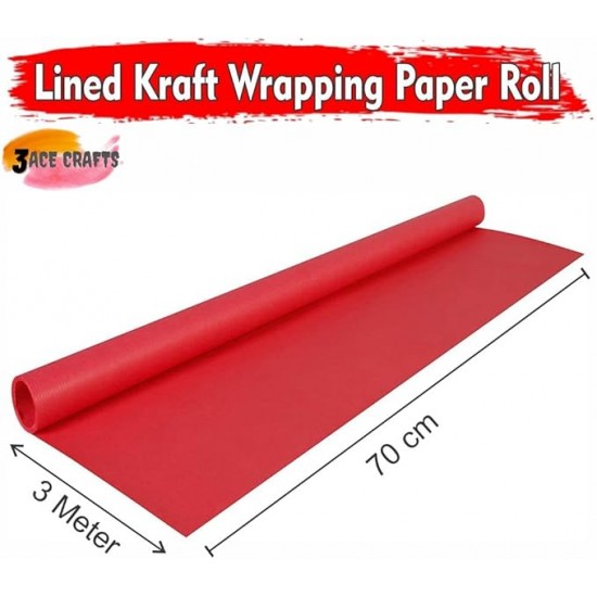 Kraft Wrapping Paper Roll - 3m, (Red) Perfect for Gift Packing, Art and Craft, Floor Covering, Table Runner and Other Occasions