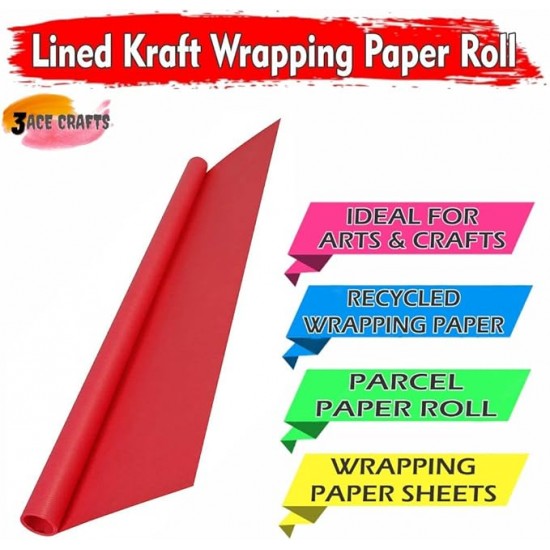 Kraft Wrapping Paper Roll - 3m, (Red) Perfect for Gift Packing, Art and Craft, Floor Covering, Table Runner and Other Occasions