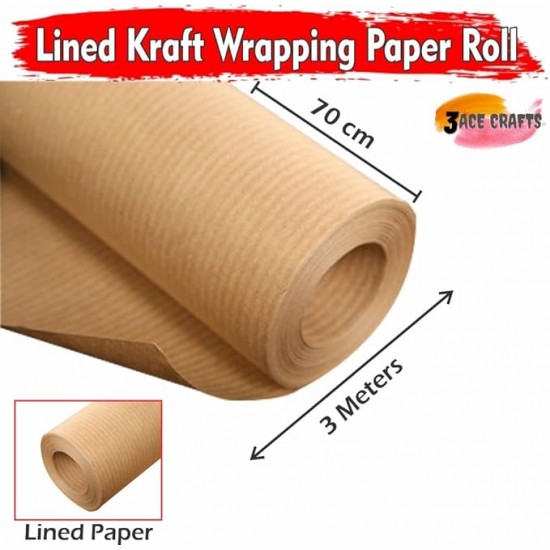 Kraft Wrapping Paper Roll - 3m, (Light Brown) Perfect for Gift Packing, Art and Craft, Floor Covering, Table Runner and Other Occasions