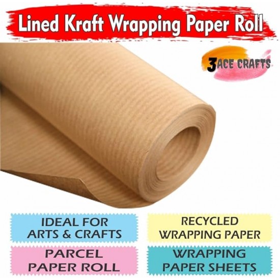 Kraft Wrapping Paper Roll - 3m, (Light Brown) Perfect for Gift Packing, Art and Craft, Floor Covering, Table Runner and Other Occasions