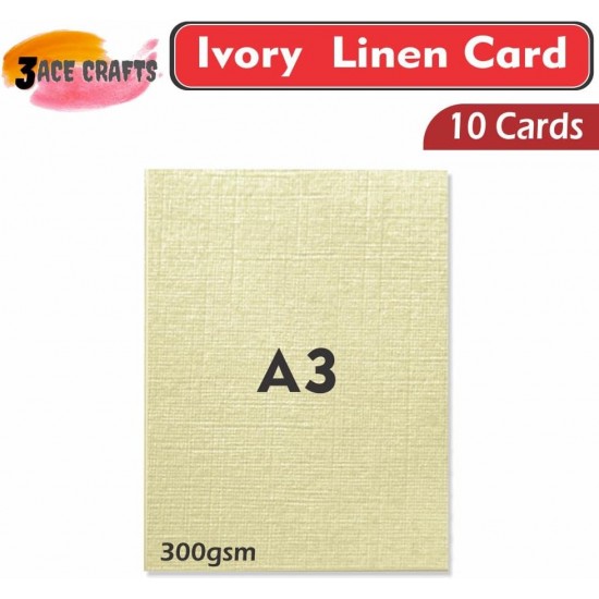 Blank Cards (Pack of 10), A3, 300gsm, Ivory Linen Ideal for  Card Making, Wedding Invitations,  Drawing & Crafting