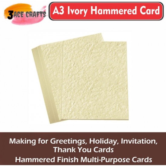 Blank Cards (Pack of 10), A3, 300gsm, Ivory, Hammered, Ideal for Card Making, Wedding Invitations, Drawing & Crafting