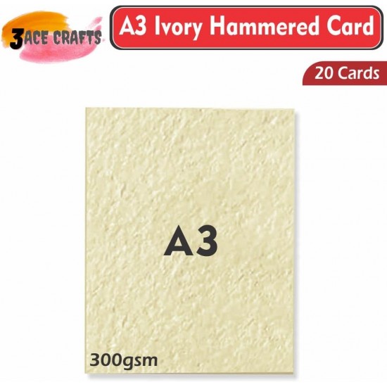 Blank Cards (Pack of 20), A3, 300gsm, Ivory, Hammered, Ideal for Card Making, Wedding Invitations, Drawing & Crafting
