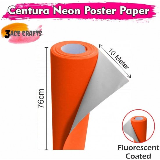 Neon Poster Paper Rolls (Neon Orange) – 76cm x 10m, Fluorescent Sheets for Wrapping, Art, Party & Décor