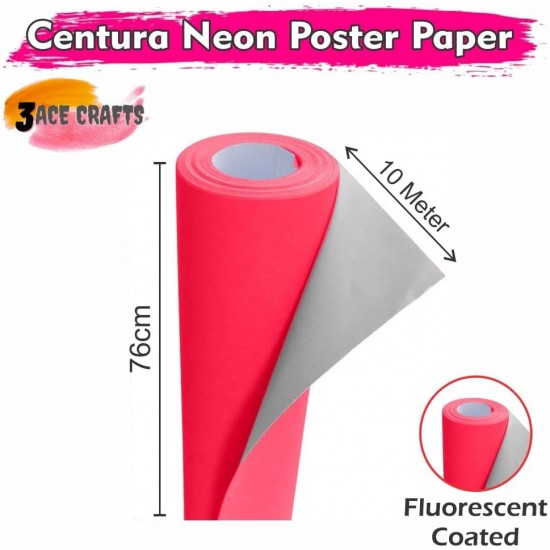 Neon Poster Paper Rolls (Neon Pink) – 76cm x 10m, Fluorescent Sheets for Wrapping, Art, Party & Décor