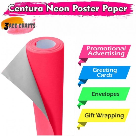 Neon Poster Paper Rolls (Neon Pink) – 76cm x 10m, Fluorescent Sheets for Wrapping, Art, Party & Décor