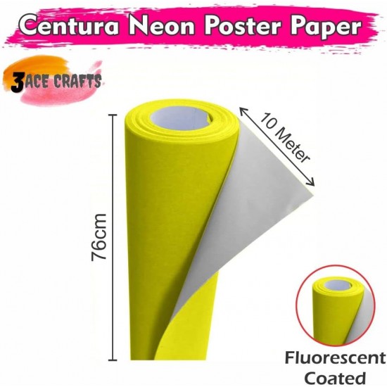 Neon Poster Paper Rolls (Neon Yellow) – 76cm x 10m, Fluorescent Sheets for Wrapping, Art, Party & Décor