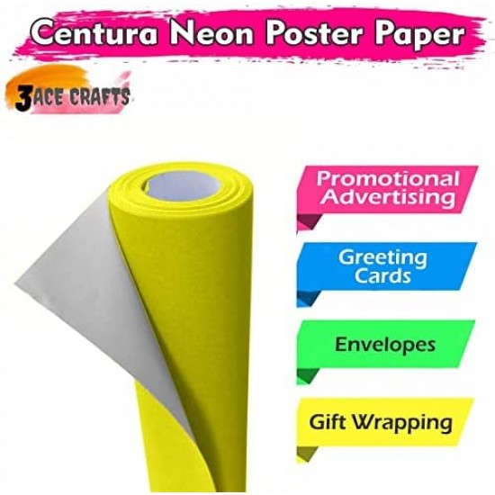 Neon Poster Paper Rolls (Neon Yellow) – 76cm x 10m, Fluorescent Sheets for Wrapping, Art, Party & Décor