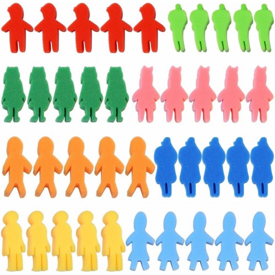 Foam People Sponges (Pack of 40) – Washable, Reusable for Kids’ Art & School Projects