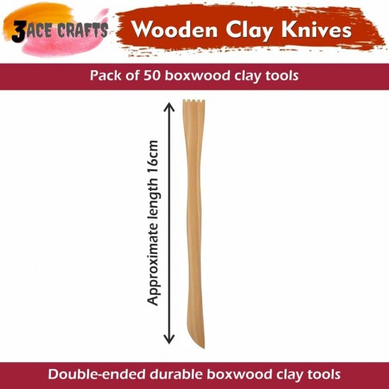 Wooden Clay Knives (Pack of 50)– Double-Ended Tools for Shaping, Carving, and Pottery Work