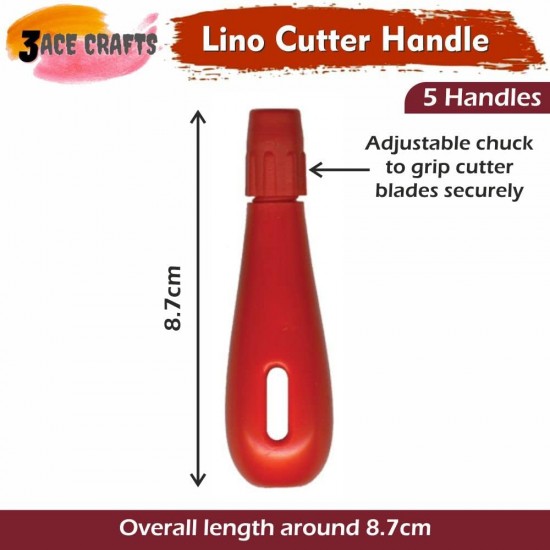  Red Plastic Lino Cutter Handles (Pack o f 5) – Adjustable Chuck for Blades, Perfect for Crafting, Art & DIY Projects