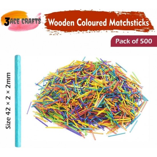Coloured Wooden Craft Matchsticks (Pack of 500) – Headless Sticks for DIY Models, Art Projects & Classroom Activities