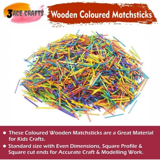 Coloured Wooden Craft Matchsticks (Pack of 500) – Headless Sticks for DIY Models, Art Projects & Classroom Activities