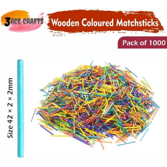 Coloured Wooden Craft Matchsticks (Pack of 1000) – Headless Sticks for DIY Models, Art Projects & Classroom Activities