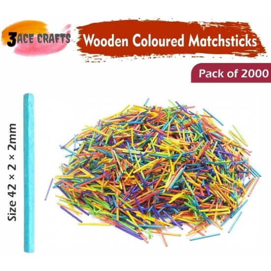 Coloured Wooden Craft Matchsticks (Pack of 2000) – Headless Sticks for DIY Models, Art Projects & Classroom Activities
