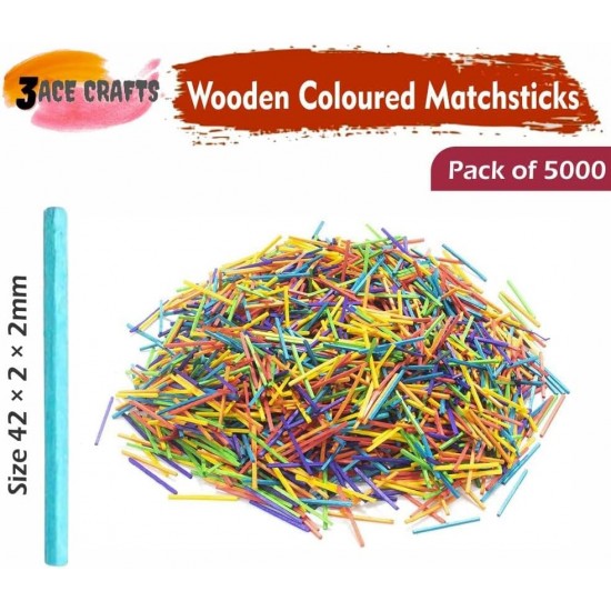 Coloured Wooden Craft Matchsticks (Pack of 5000) – Headless Sticks for DIY Models, Art Projects & Classroom Activities