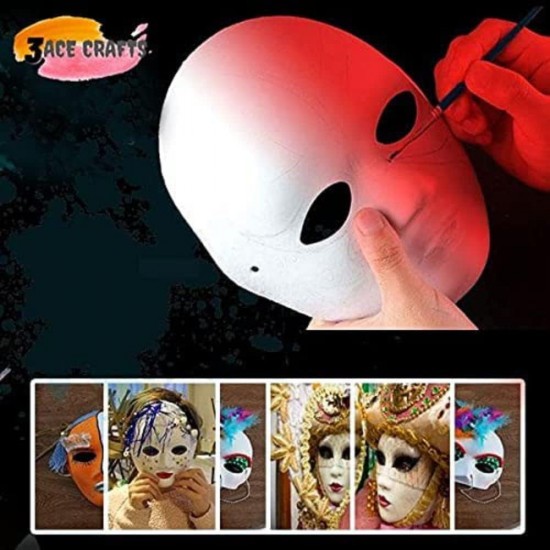 White Paper Fibre Face Mask (Pack of10) - Eco-Friendly Cane Fibre Ideal for Painting with Crayons, Felt pens ,Halloween Parties & DIY Activities