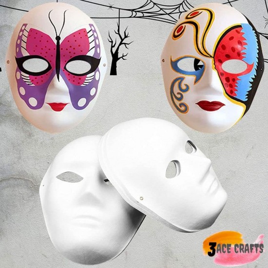 White Paper Fibre Face Mask (Pack of10) - Eco-Friendly Cane Fibre Ideal for Painting with Crayons, Felt pens ,Halloween Parties & DIY Activities