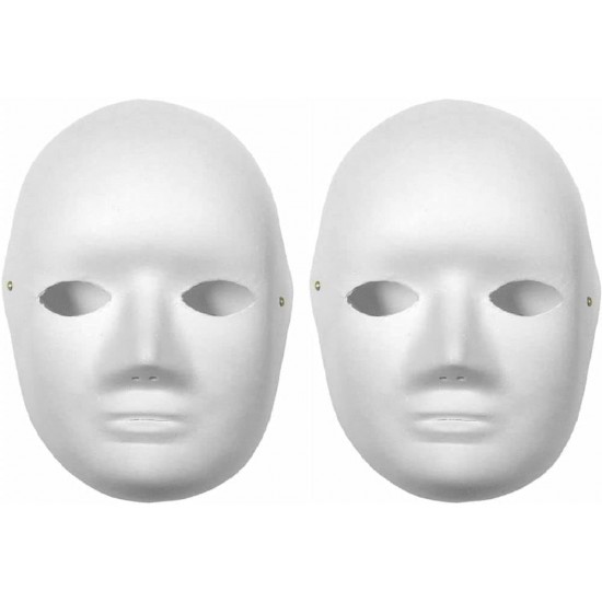 White Paper Fibre Face Mask (Pack of 2) - Eco-Friendly Cane Fibre Ideal for Painting with Crayons, Felt pens ,Halloween Parties & DIY Activities