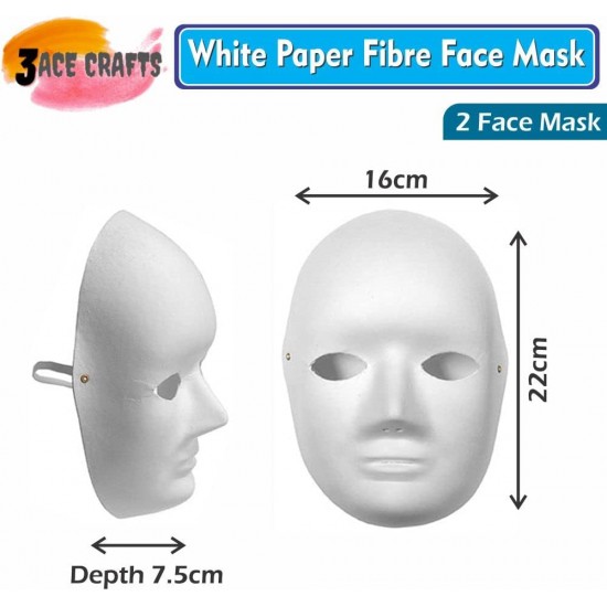 White Paper Fibre Face Mask (Pack of 2) - Eco-Friendly Cane Fibre Ideal for Painting with Crayons, Felt pens ,Halloween Parties & DIY Activities