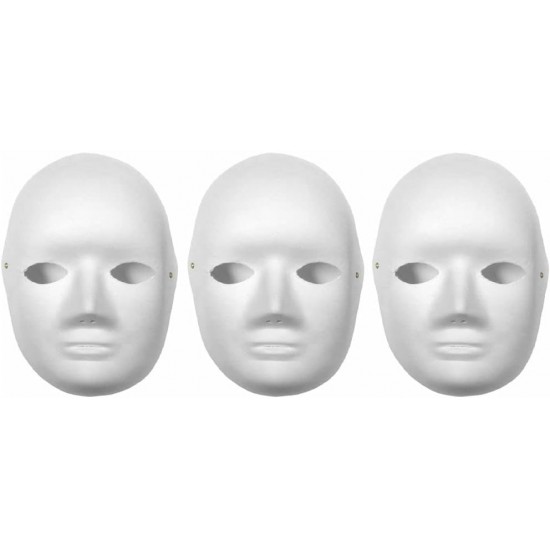 White Paper Fibre Face Mask (Pack of 3) - Eco-Friendly Cane Fibre Ideal for Painting with Crayons, Felt pens ,Halloween Parties & DIY Activities