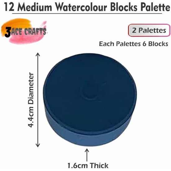 18-Color Medium Watercolour Blocks Set (Pack of2) - 44mm x 16mm Thick, Ideal for School Craft Projects, Art Activities, and DIY Creations