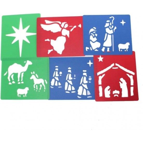  6  Stencils (Nativity) Reusable Plastic Templates -15.5 x 13cm,  Ideal for DIY, Painting, Scrapbooking & Crafts