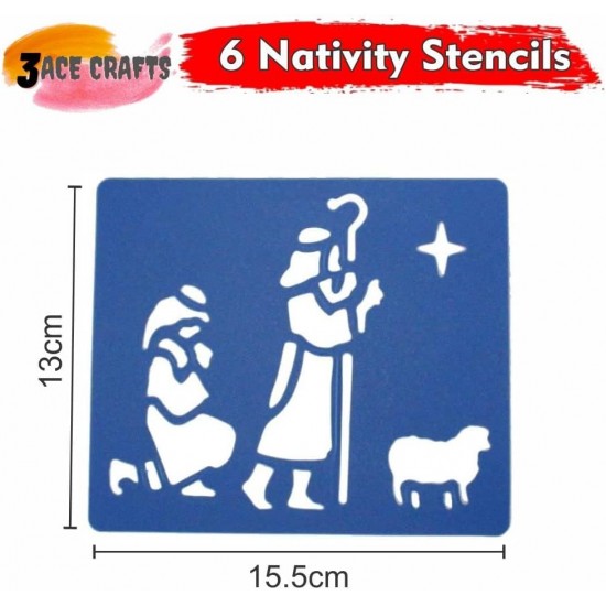 6  Stencils (Nativity) Reusable Plastic Templates -15.5 x 13cm,  Ideal for DIY, Painting, Scrapbooking & Crafts