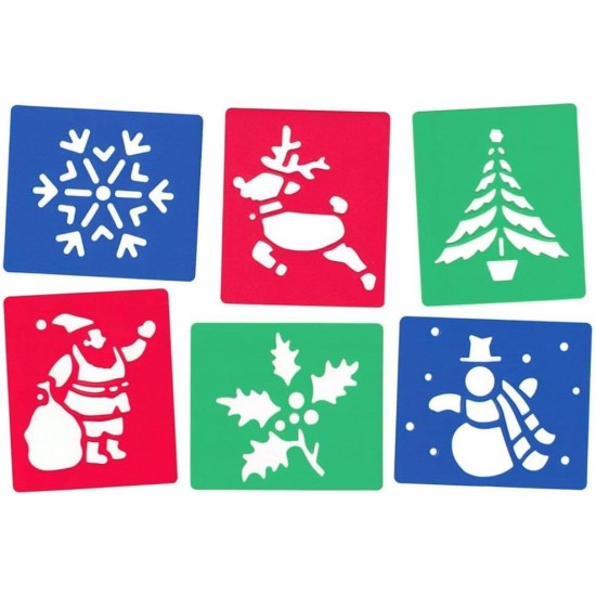 6 Stencils (Christmas) Reusable Plastic Templates -15.5 x 13cm, Ideal for DIY, Painting, Scrapbooking & Crafts