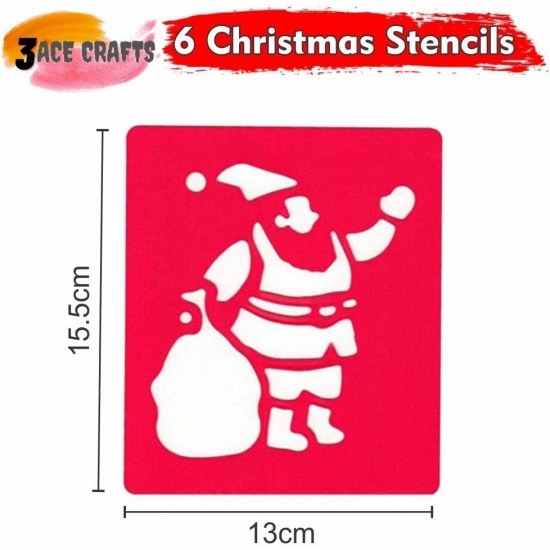 6 Stencils (Christmas) Reusable Plastic Templates -15.5 x 13cm, Ideal for DIY, Painting, Scrapbooking & Crafts