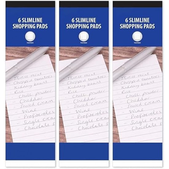 Set of 6 Slimline Shopping Pads ( Pack of 3) – 75mm x 210mm, Feint Ruled White Paper for Notes & To-Do Lists